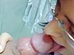 this wife has not at any time given a oral job before. when hubby's giant indiscriminate rod discharges her in the face this babe screams and jumps up