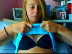 Legal age teenager golden-haired with fine tan lines and a fine gazoo shows off on web camera